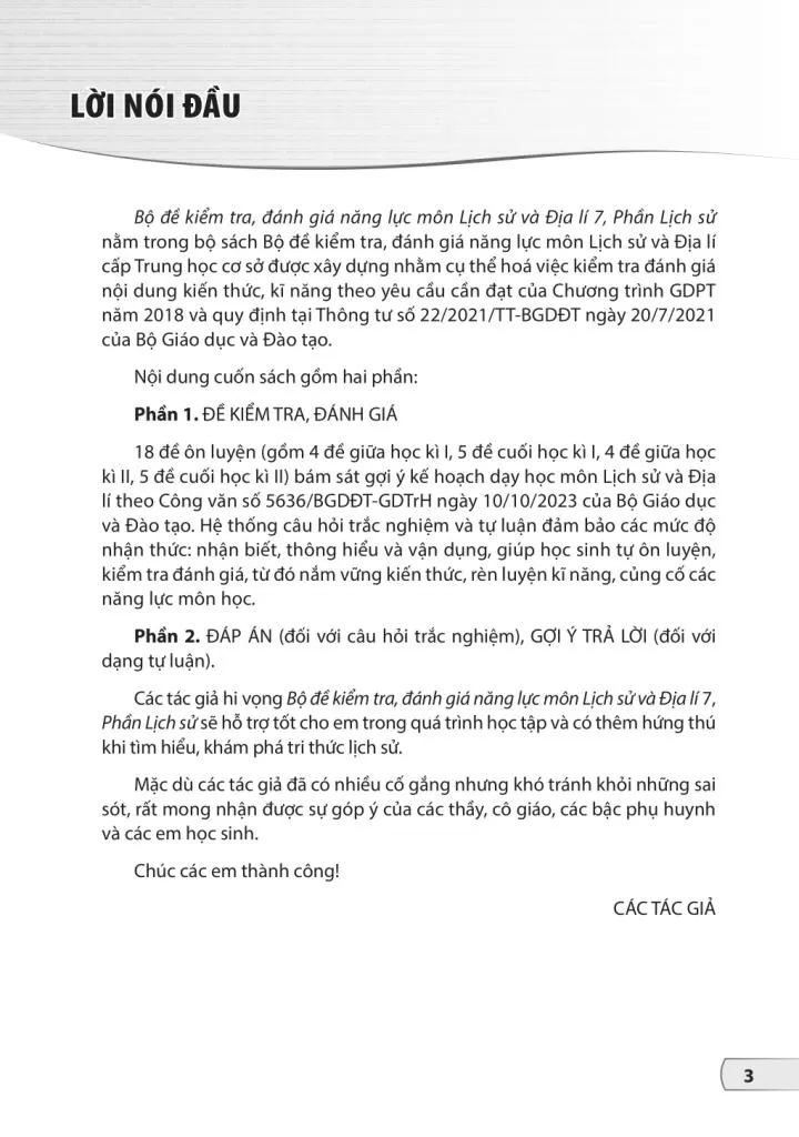 BỘ ĐỀ KIỂM TRA, ĐÁNH GIÁ LỊCH SỬ VÀ ĐỊA LÍ LỚP 7 - PHẦN LỊCH SỬ (Theo chương trình GDPT 2018)